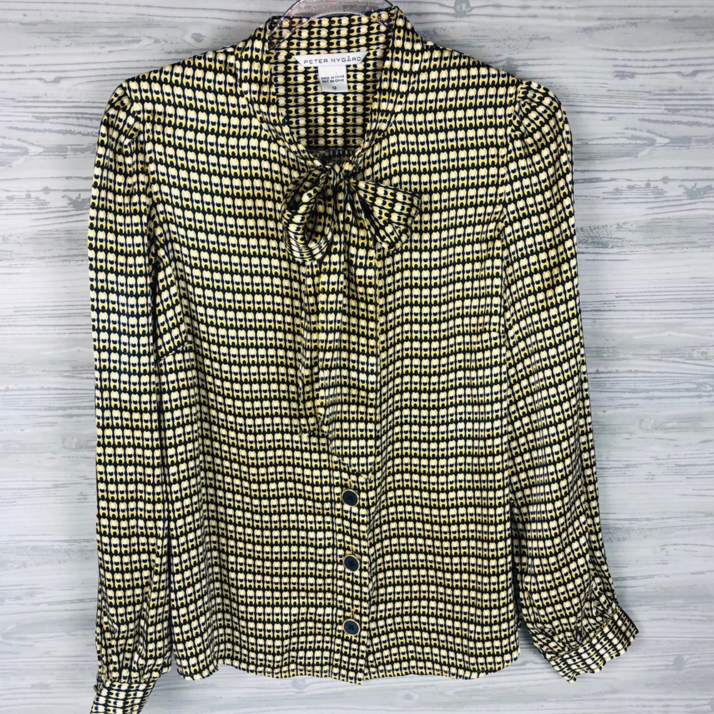 Peter Nygard Silk Tie Neck Top, Sz 12